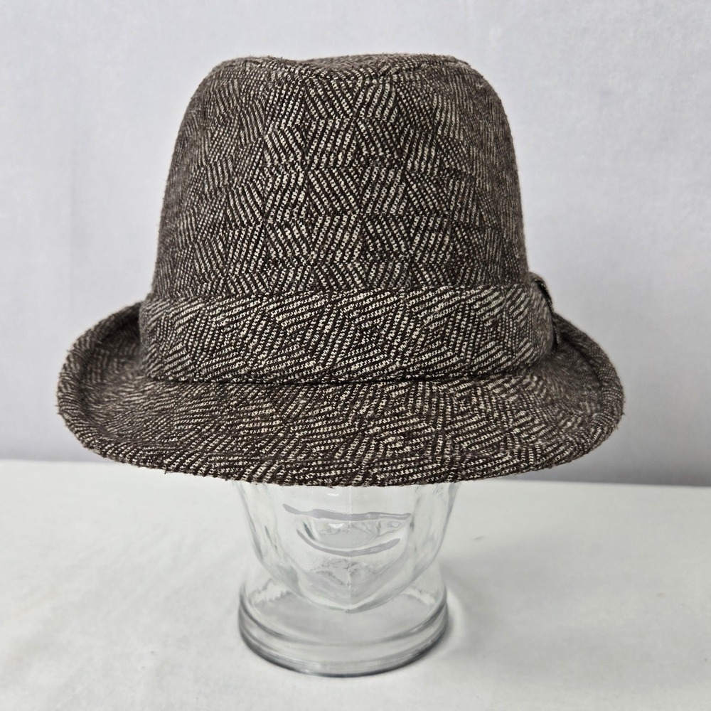 Rivington & Mott New York Mens Trilby Fedora Hat Brown Chevron Wool Blend L/XL
